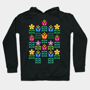 Scandi Rainbow Folk Art Flowers Hoodie